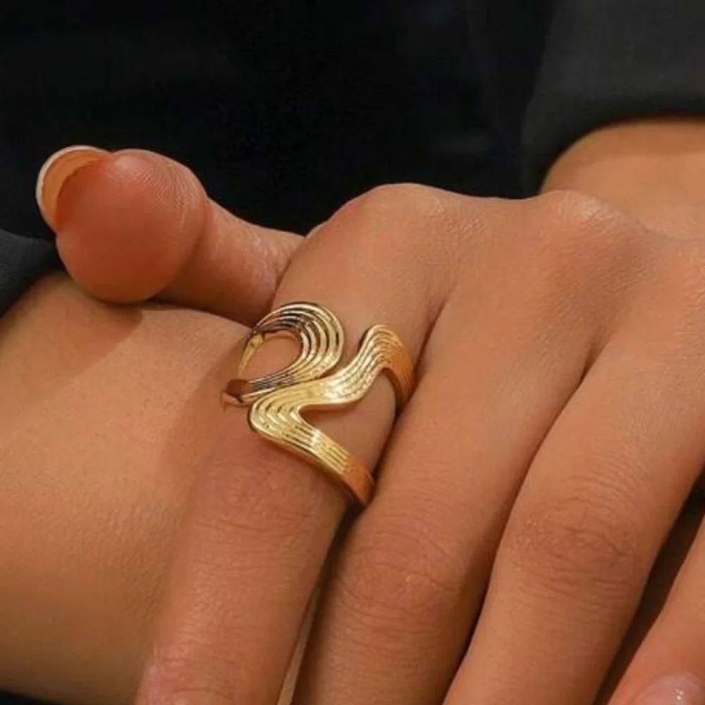 Gold Wave Statement Adjustable Ring
